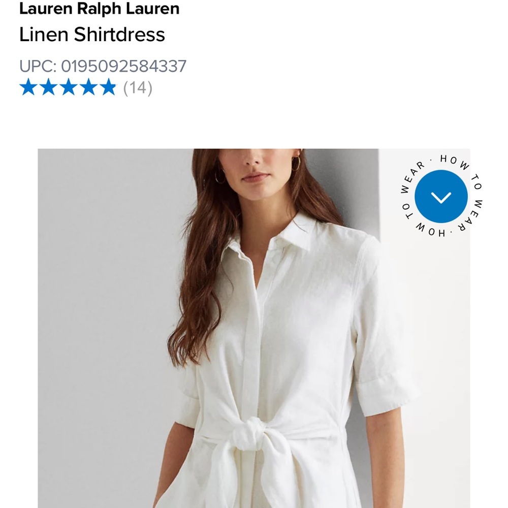 Lauren Ralph Lauren White 100% Linen Shirtdress. - Picture 5 of 5